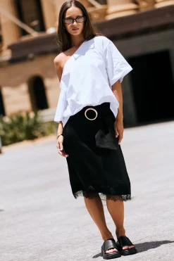 L&t Off Shoulder Relaxed Tee White