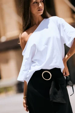 L&t Off Shoulder Relaxed Tee White