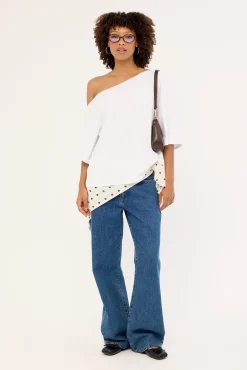 L&t Off Shoulder Relaxed Tee White