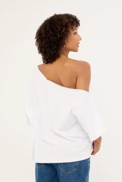L&t Off Shoulder Relaxed Tee White