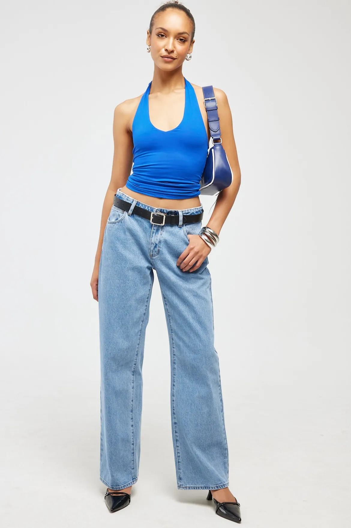 L&t Recycle Classic Tie Halter Top Cobalt Blue