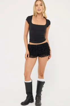 L&t Square Neck Cap Sleeve Tee Black