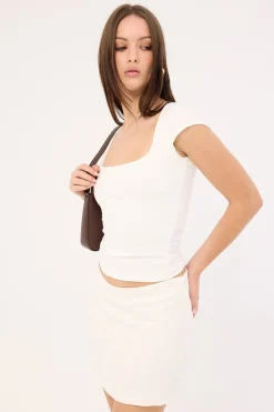 L&t Square Neck Cap Sleeve T-shirt Off White