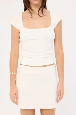L&t Square Neck Cap Sleeve T-shirt Off White