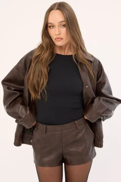 Luca Low Rise PU Shorts Washed Brown