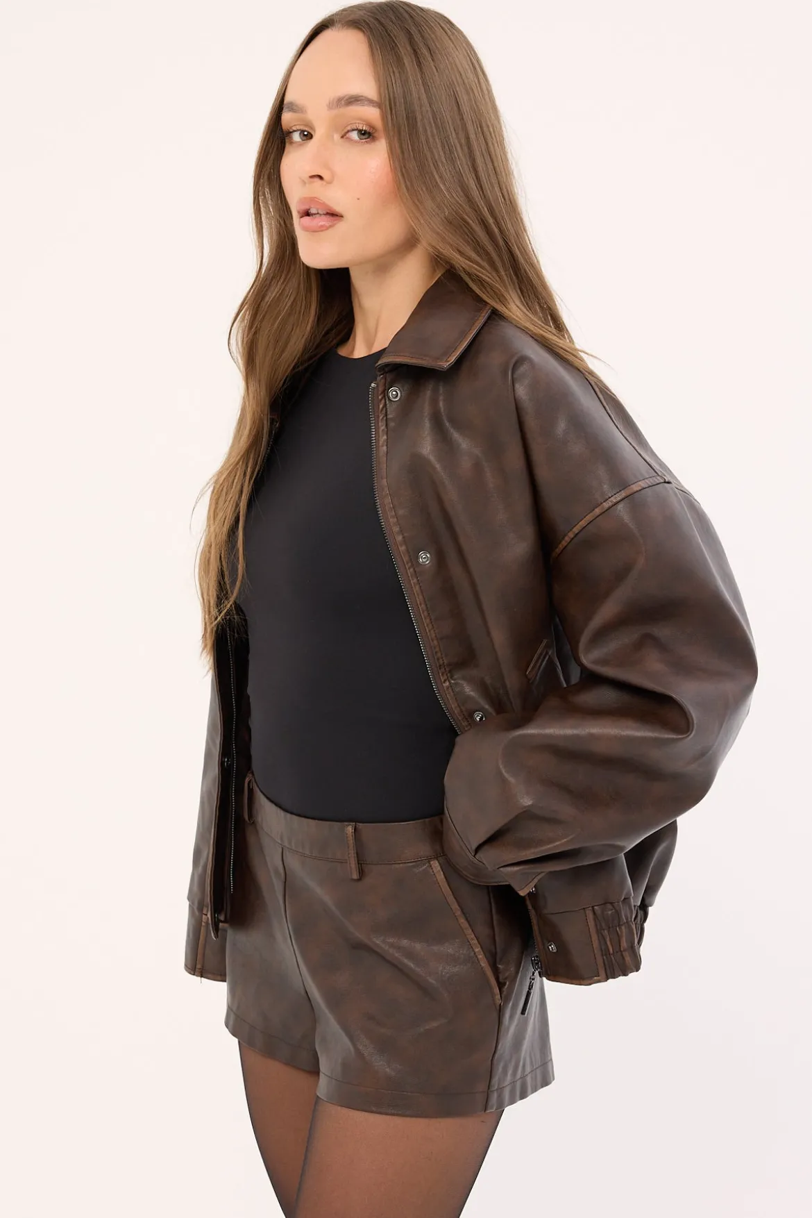 Luca Low Rise PU Shorts Washed Brown