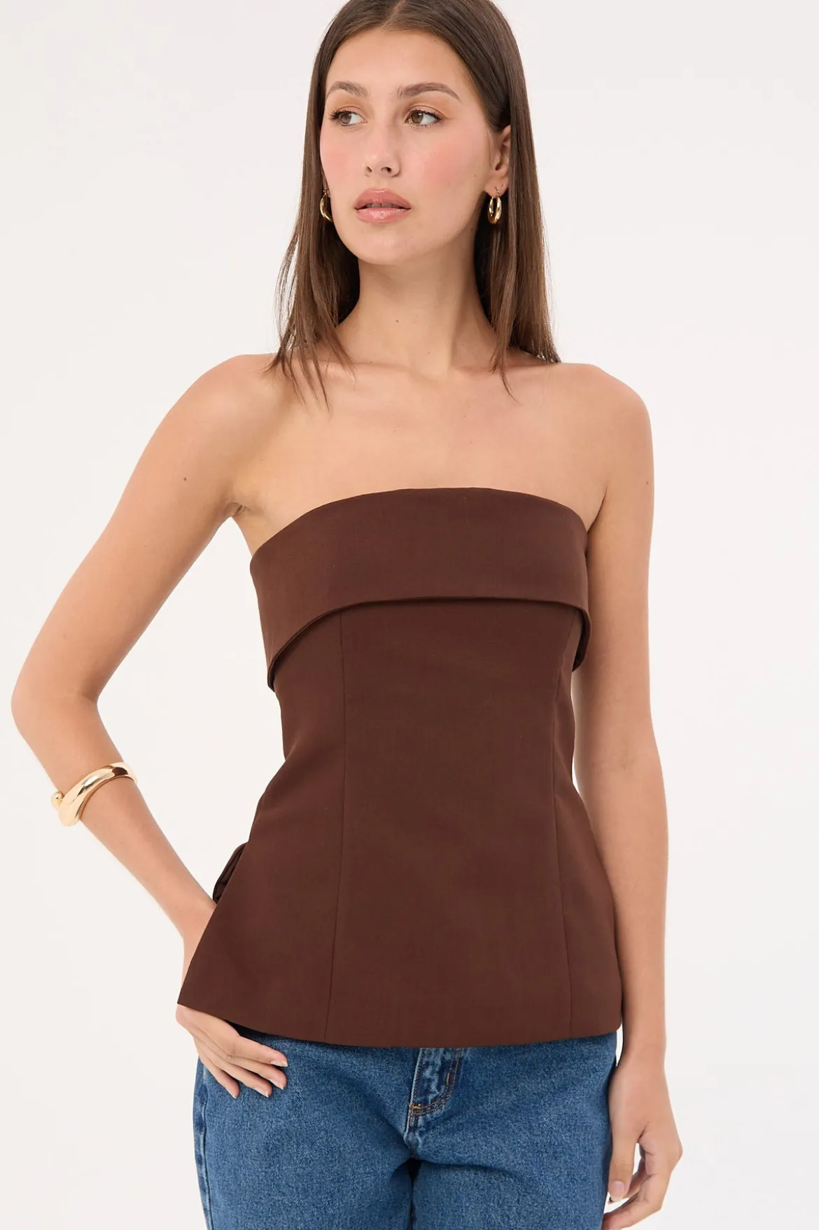 Luca Strapless Long Line Top Brown