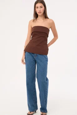 Luca Strapless Long Line Top Brown