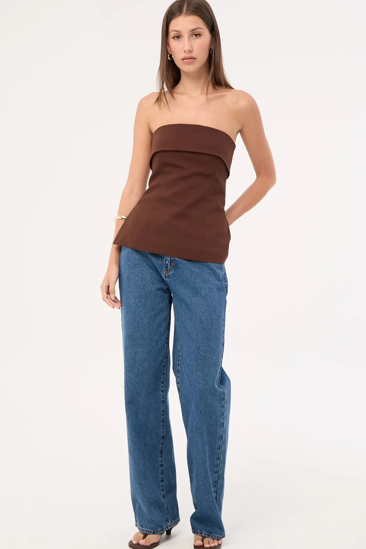 Luca Strapless Long Line Top Brown