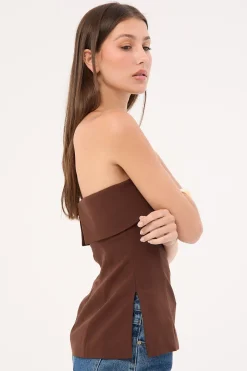 Luca Strapless Long Line Top Brown