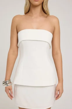 Luca Strapless Long Line Top White