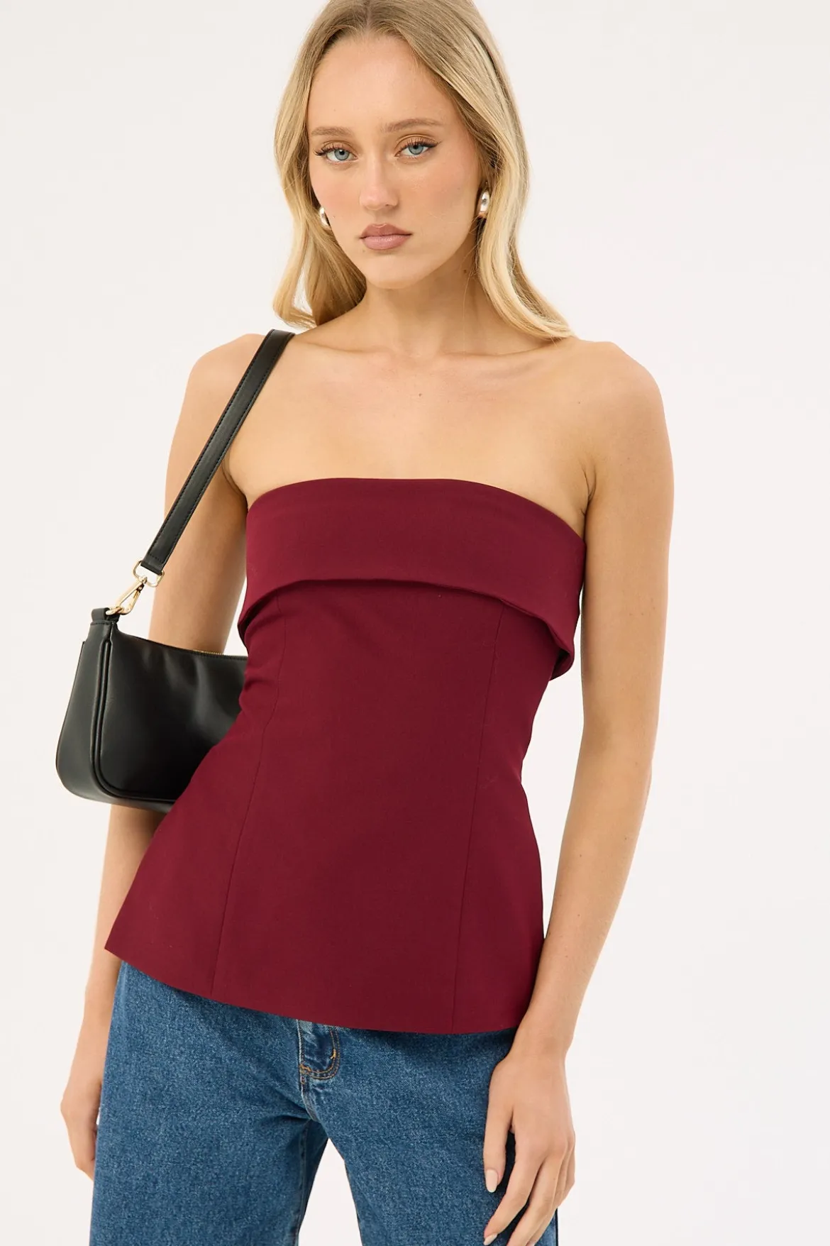 Luca Strapless Recycled Long Line Top Burgundy