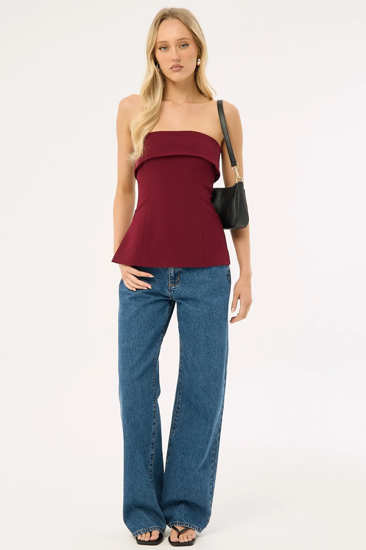 Luca Strapless Recycled Long Line Top Burgundy