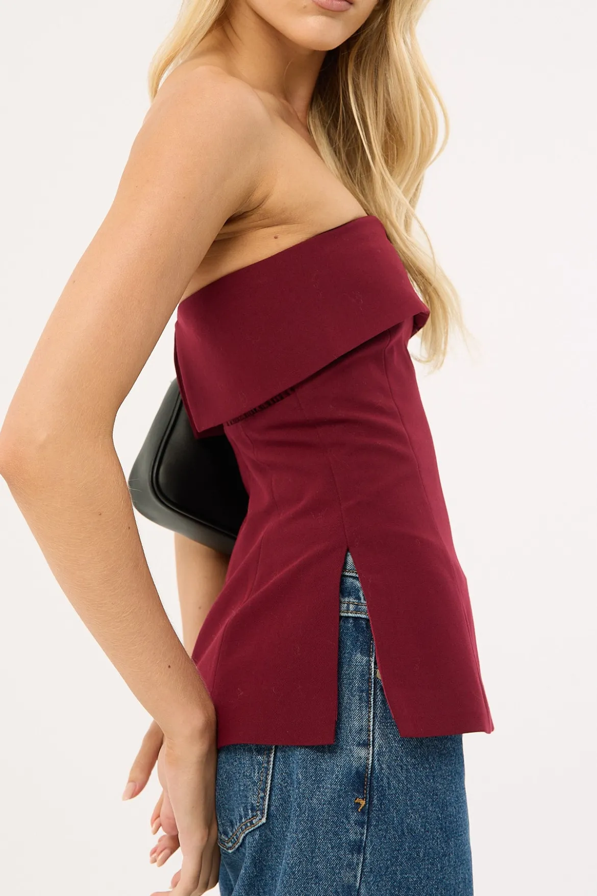Luca Strapless Recycled Long Line Top Burgundy