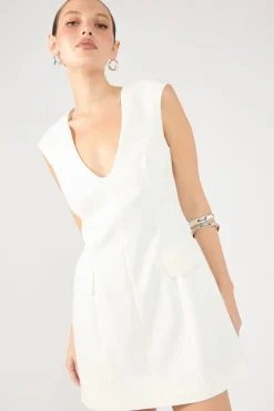 Luca V Neck Tailored Mini Dress Cream