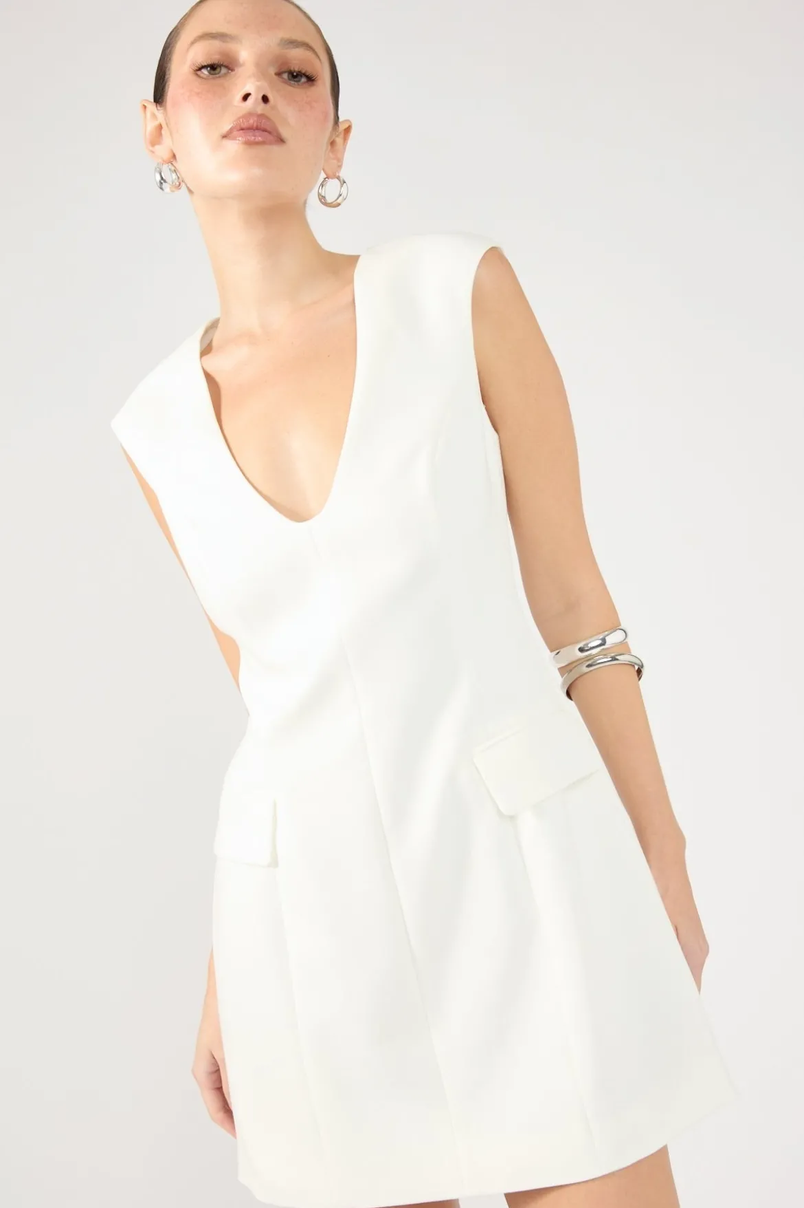Luca V Neck Tailored Mini Dress Cream