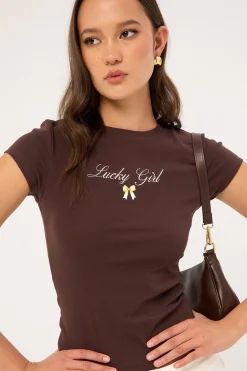 Lucky Girl Baby Tee Brown