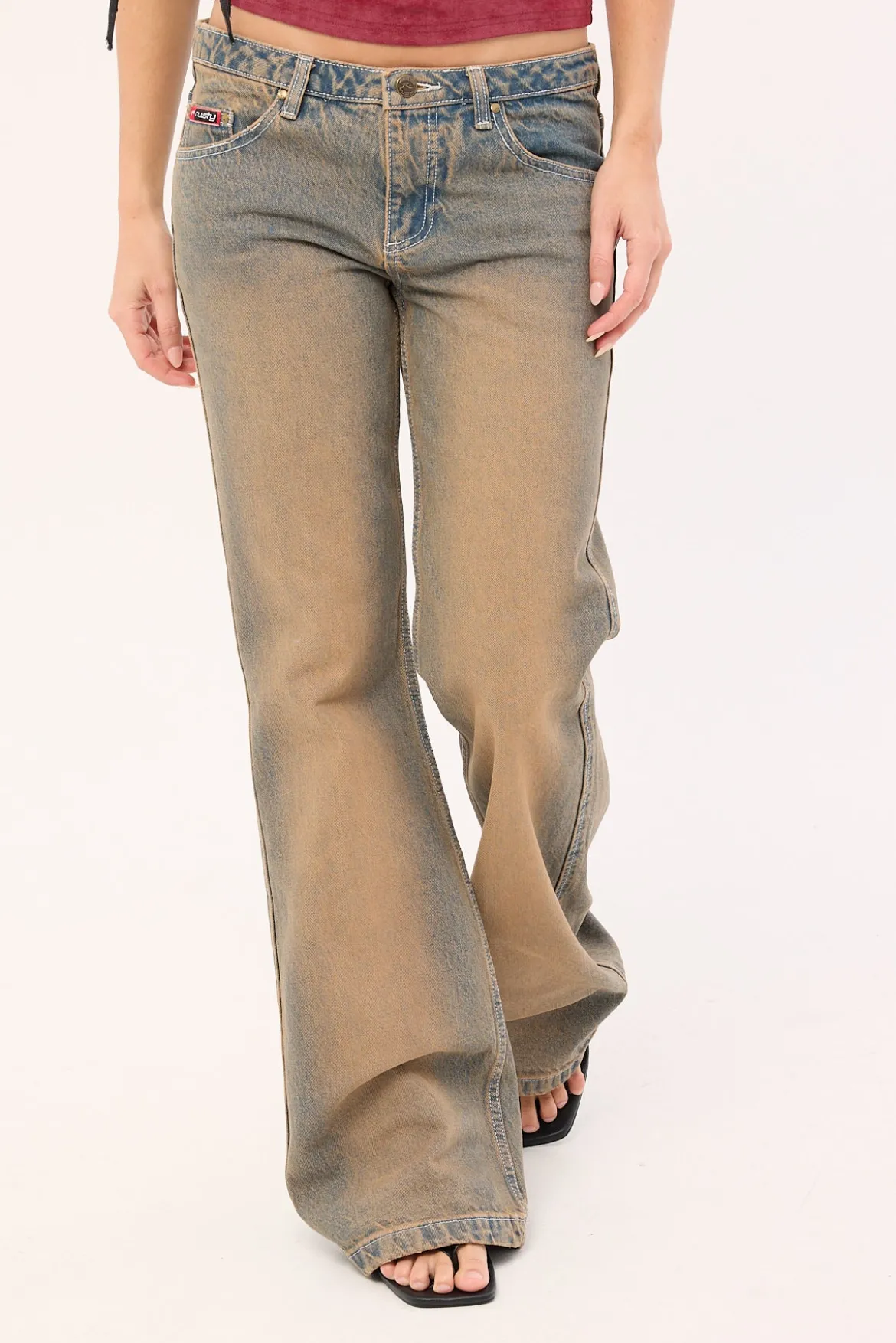 Lucky Number Low Rise Flare Jeans Rusty Overdye