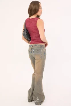 Lucky Number Low Rise Flare Jeans Rusty Overdye
