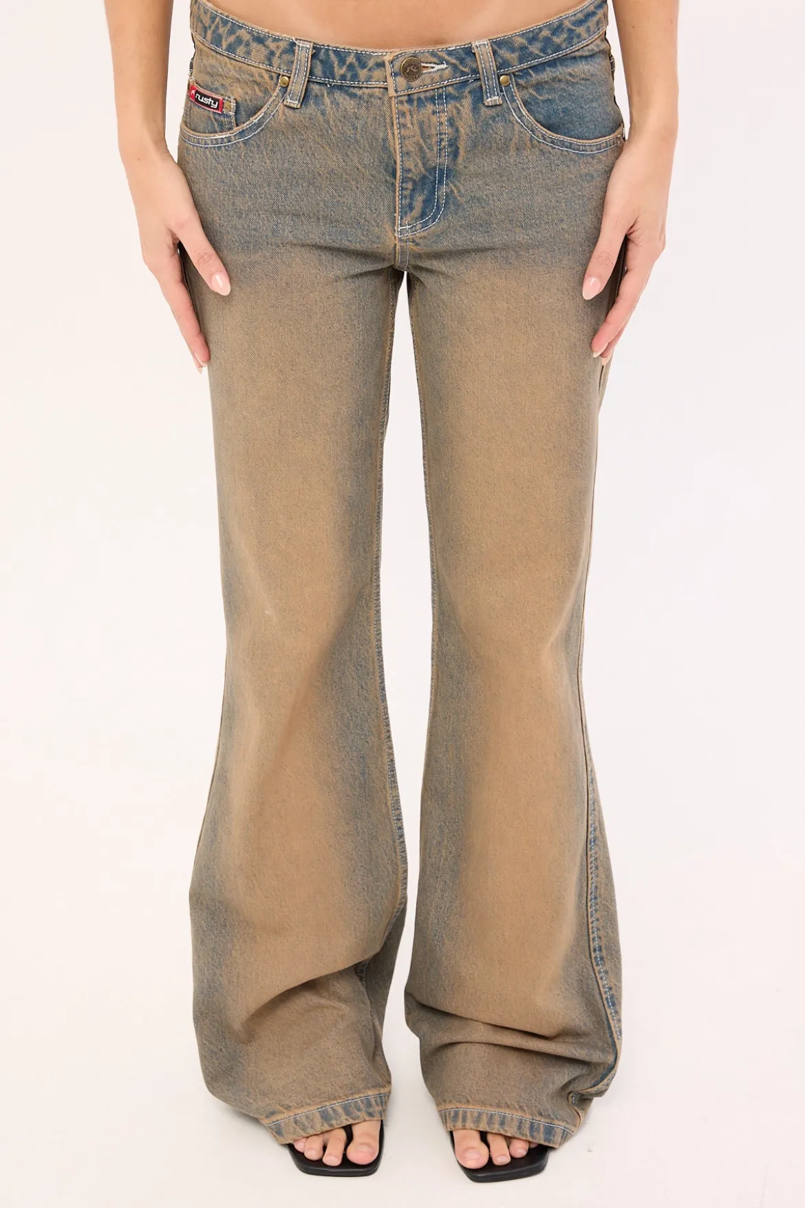 Lucky Number Low Rise Flare Jeans Rusty Overdye
