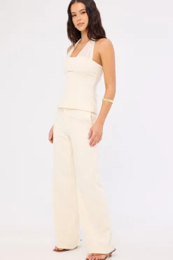 Luella Mid Rise Wide Leg Pant Cream