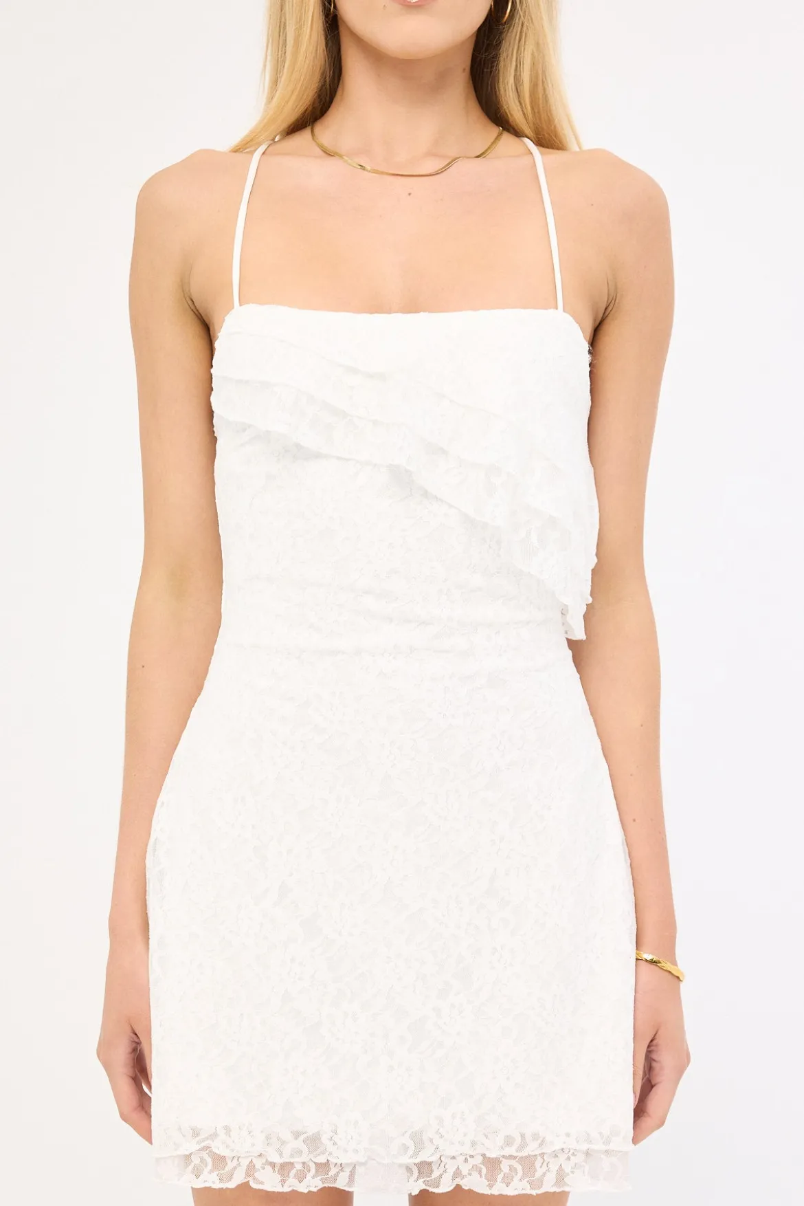 Lumira Lace Frill Mini Dress White