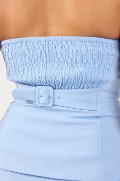 Luna Strapless Button Through Top Blue