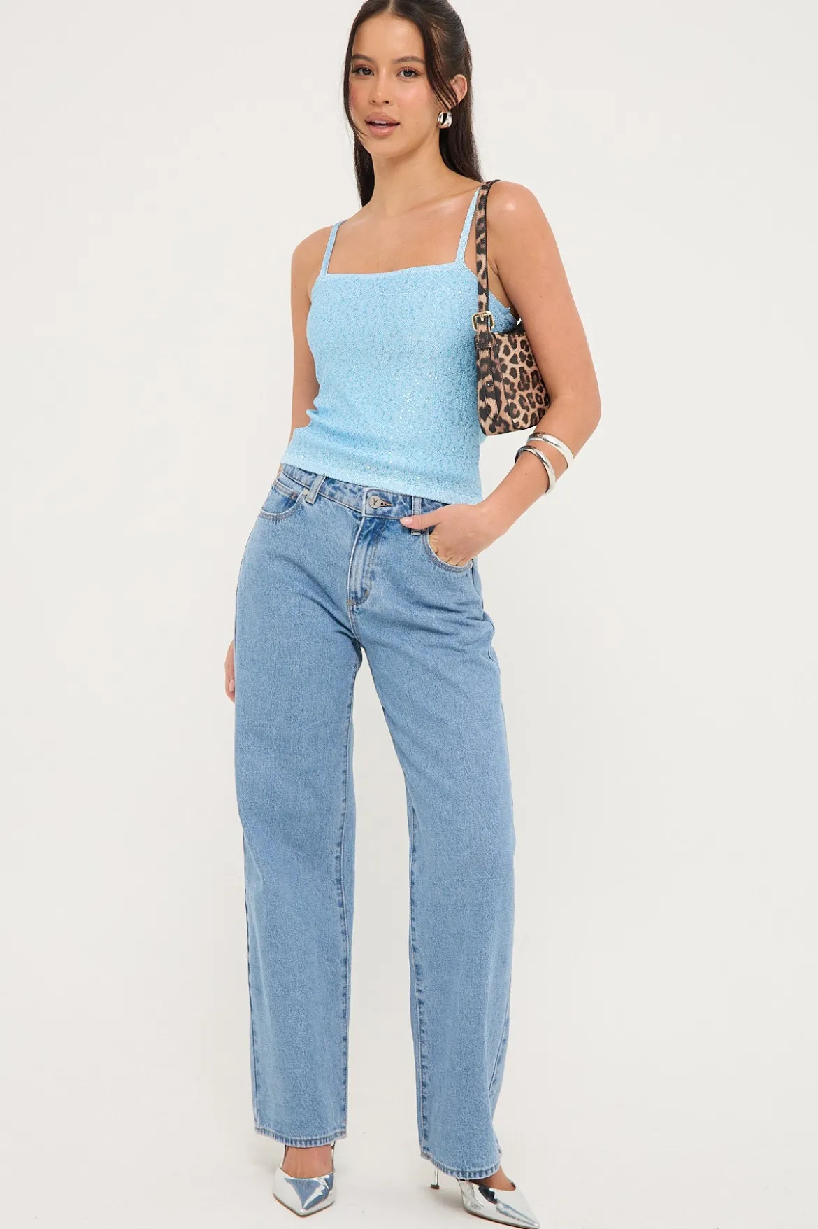 Luna Tide Sequin Knit Top Blue