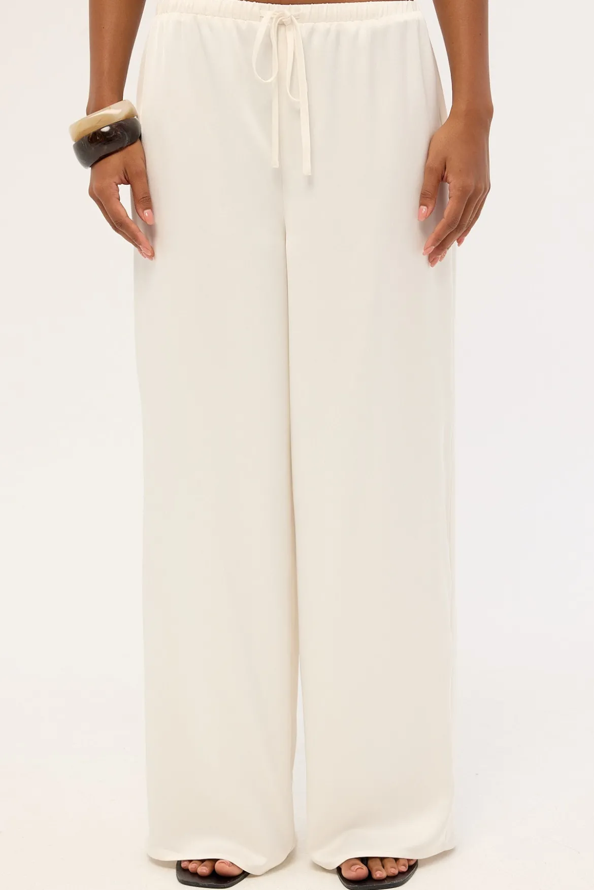 Lune Satin Mid Rise Pant Off-White