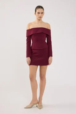 Lupa Off Shoulder Long Sleeve Top Burgundy