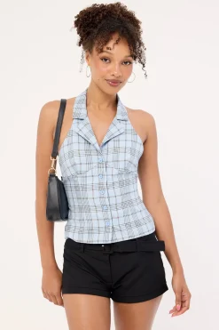 Lure Top Baby Blue Plaid