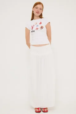 Luxe Linen Shirred Maxi Skirt White