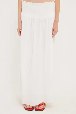 Luxe Linen Shirred Maxi Skirt White