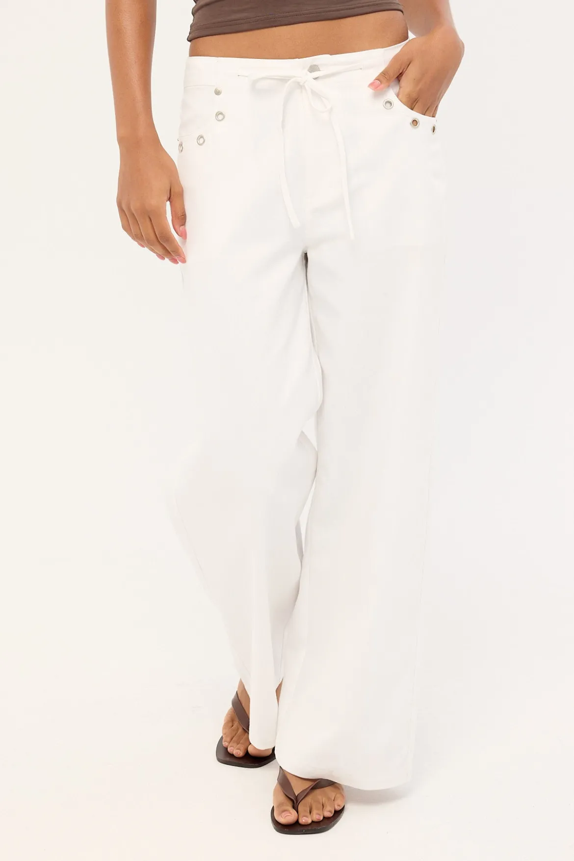 Lyon Tie Front Drill Pant White