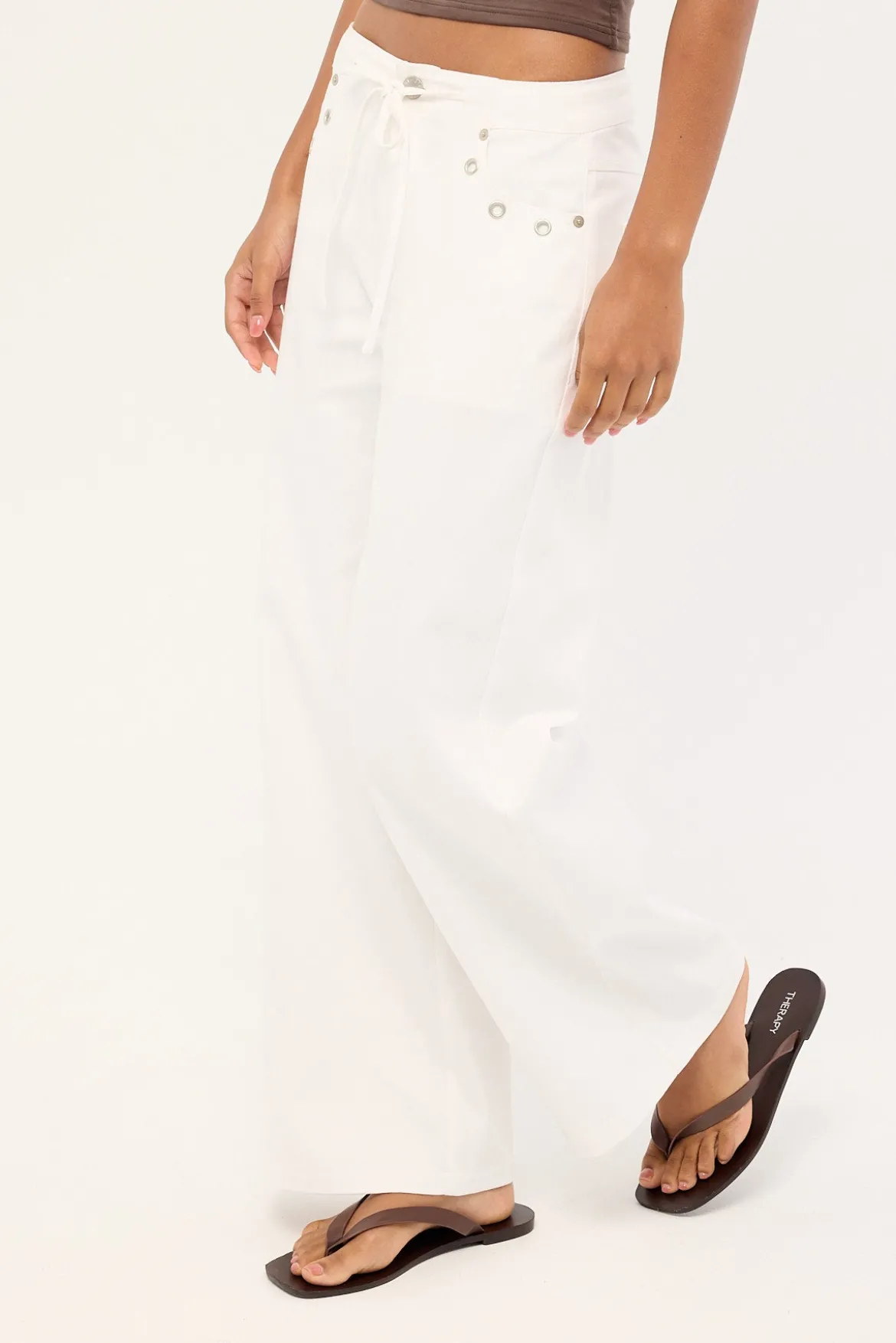 Lyon Tie Front Drill Pant White