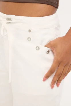 Lyon Tie Front Drill Pant White