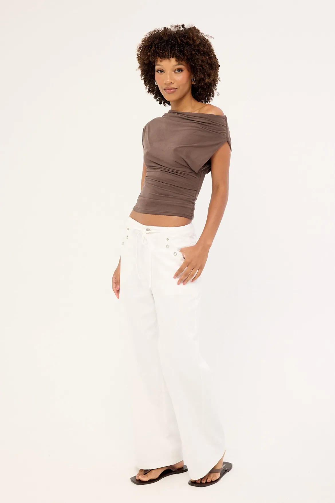 Lyon Tie Front Drill Pant White