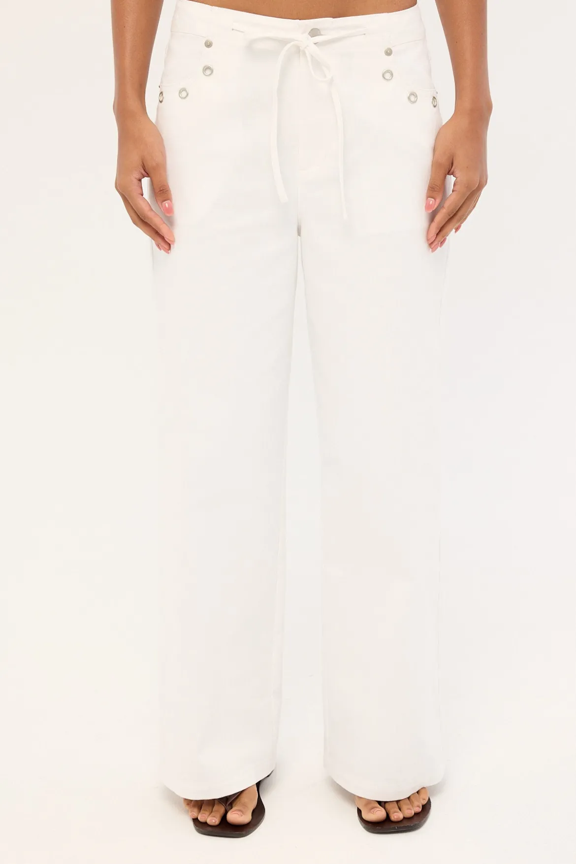 Lyon Tie Front Drill Pant White