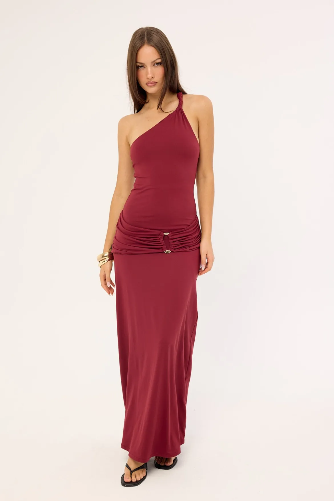 Madalie One Shoulder Maxi Dress Burgundy