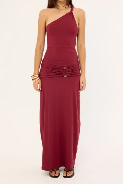 Madalie One Shoulder Maxi Dress Burgundy