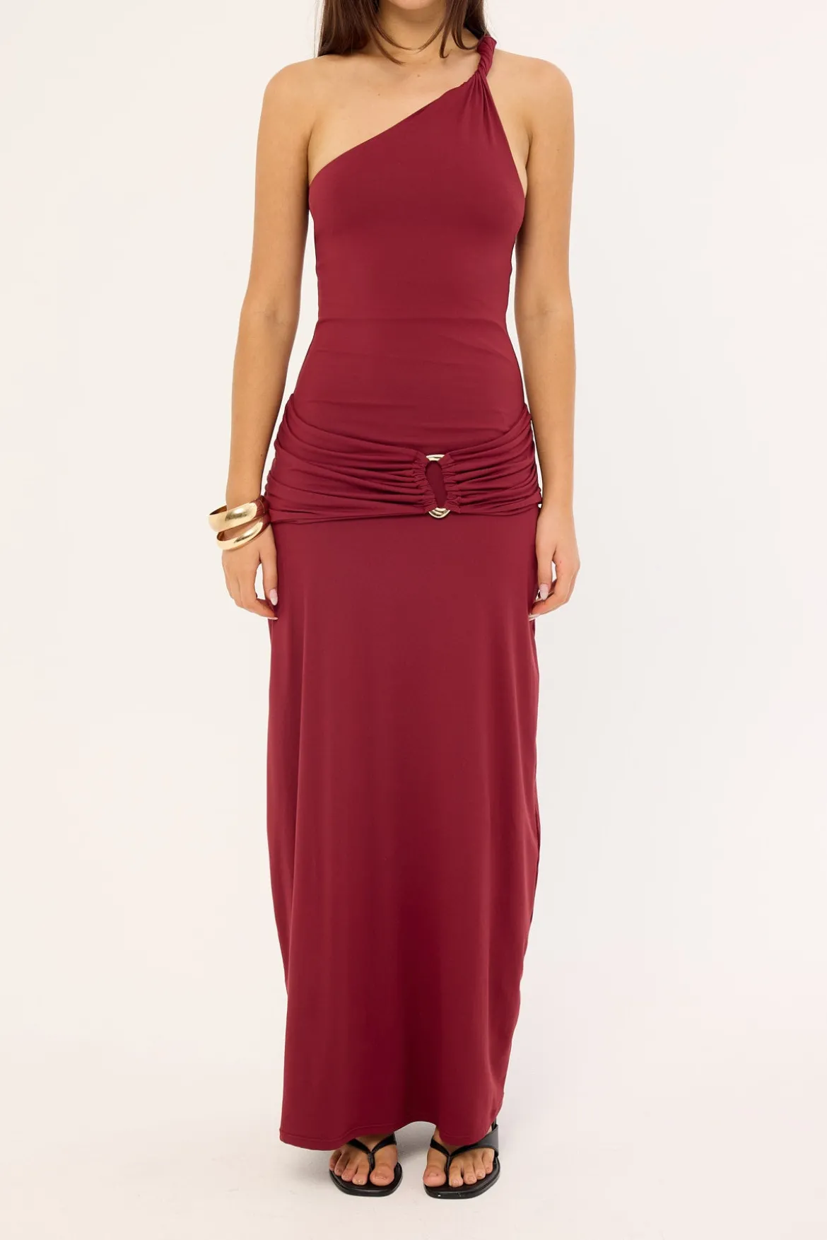 Madalie One Shoulder Maxi Dress Burgundy
