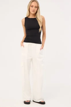 Maisy Mid Rise Cargo Pant White