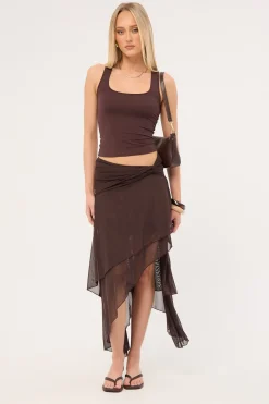 Malia Asymmetrical Midi Skirt Brown