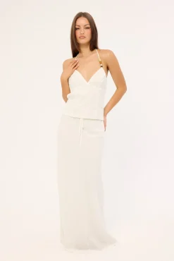 Malibu Linen Maxi Skirt White