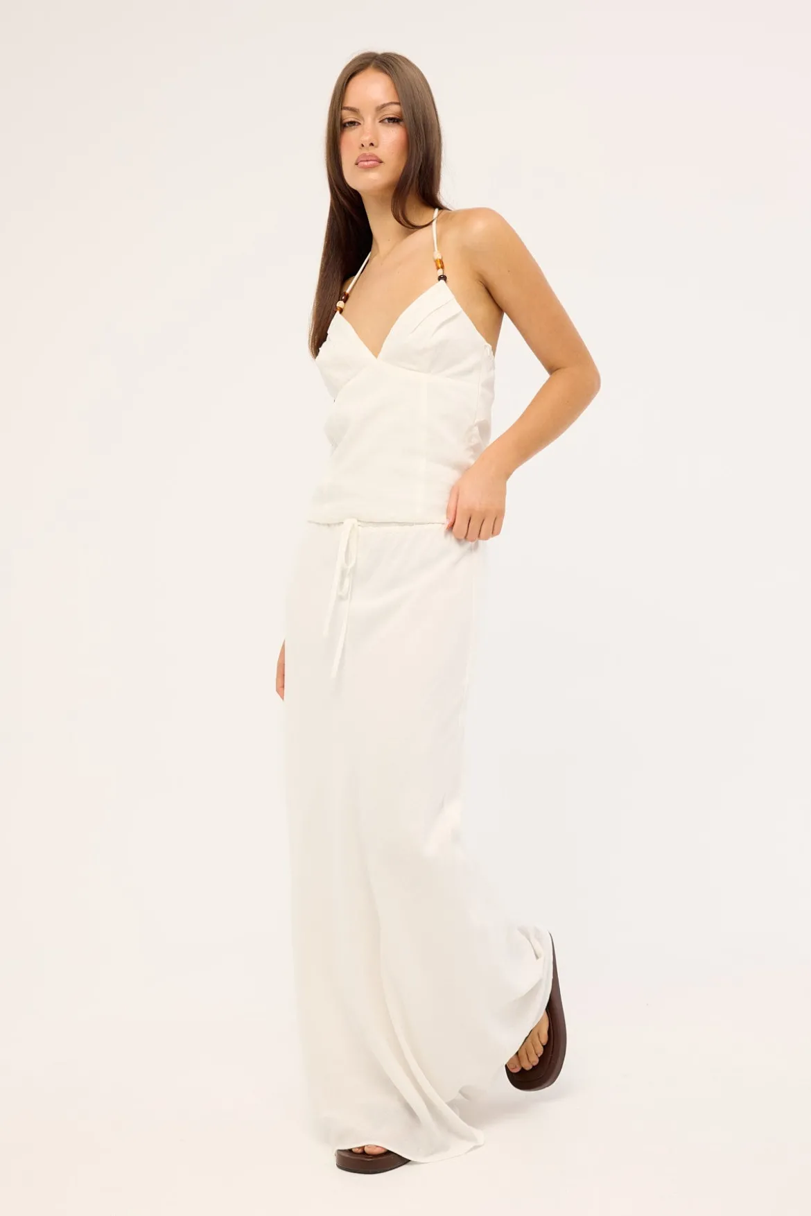 Malibu Linen Maxi Skirt White