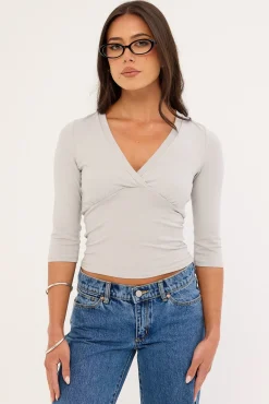 Mara V-Neck 3/4 Sleeve T-Shirt Grey