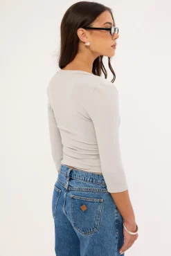 Mara V-Neck 3/4 Sleeve T-Shirt Grey