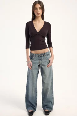 Mara V-Neck 3/4 Sleeve T-Shirt Dark Plum
