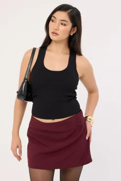 Marcia Mid Rise Mini Skirt Burgundy