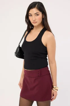 Marcia Mid Rise Mini Skirt Burgundy